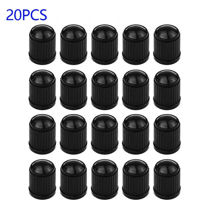Set of 20 Valve Caps for Car Tyres - Black Plastic Dome Shape