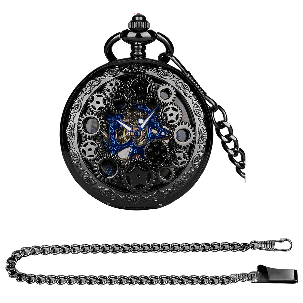 Luxury Skeleton Mechanical Pocket Watch with Chain