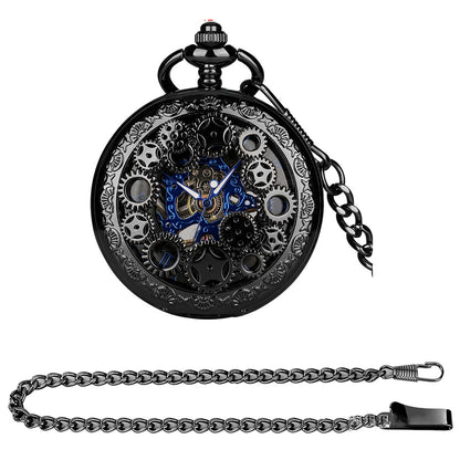 Luxury Skeleton Mechanical Pocket Watch with Chain