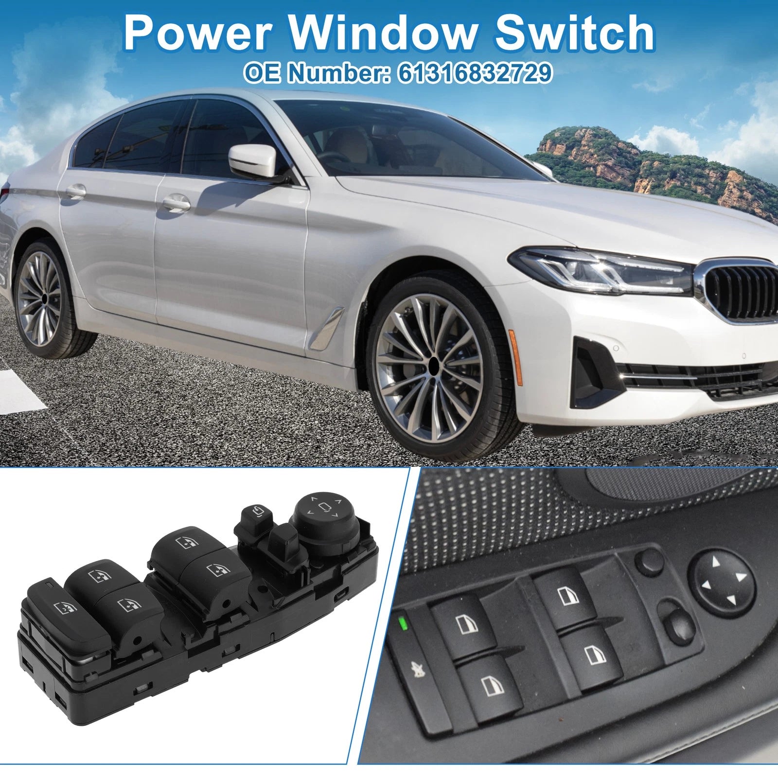Power Window Switch for BMW 530e Front Left (2018–2023) Window Control