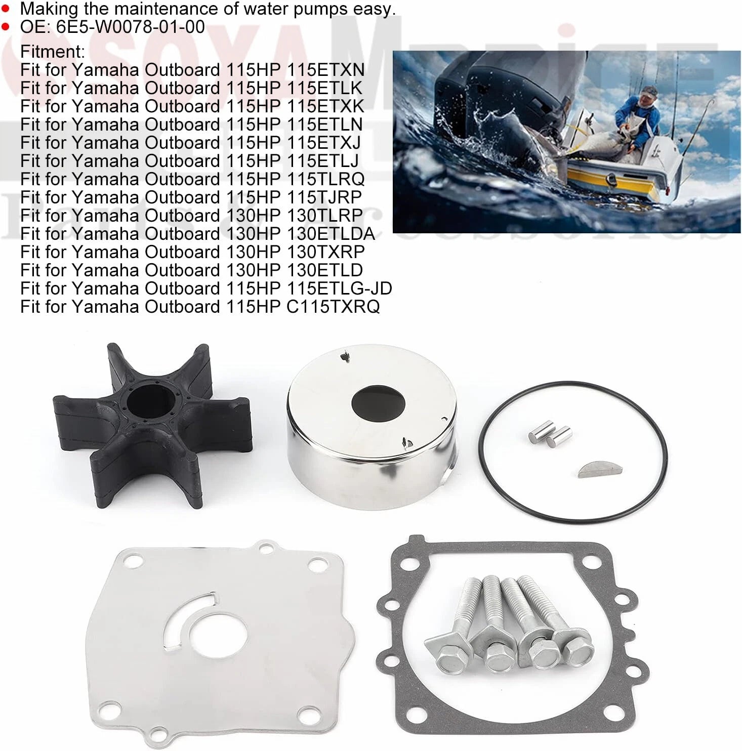 Water Pump Service Kit for Yamaha 115HP 130HP C115 L130 (18-3372) 6E5-W0078-1A