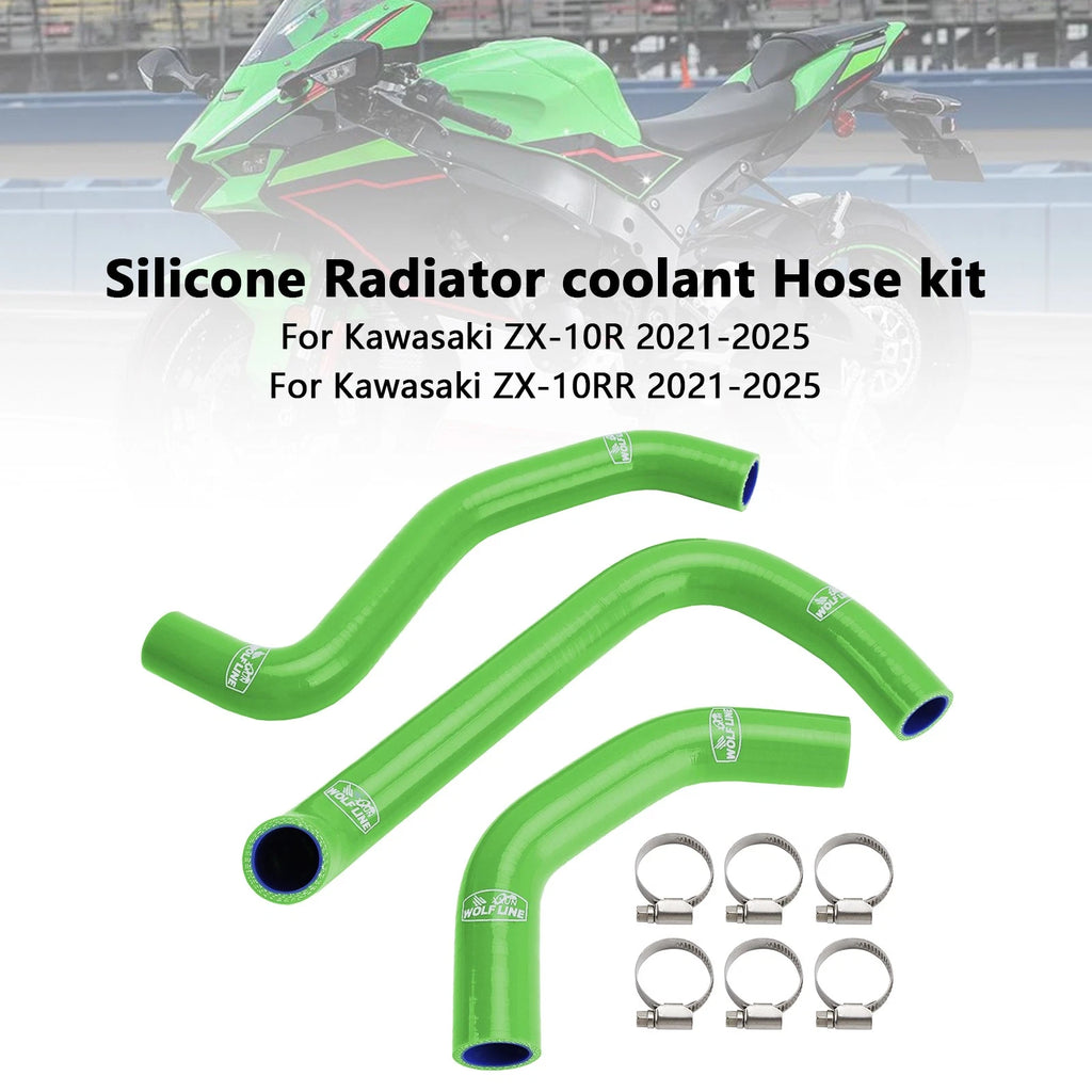 Silicone Radiator Coolant Hose for Kawasaki ZX10R ZX-10RR (2021–2025) Green