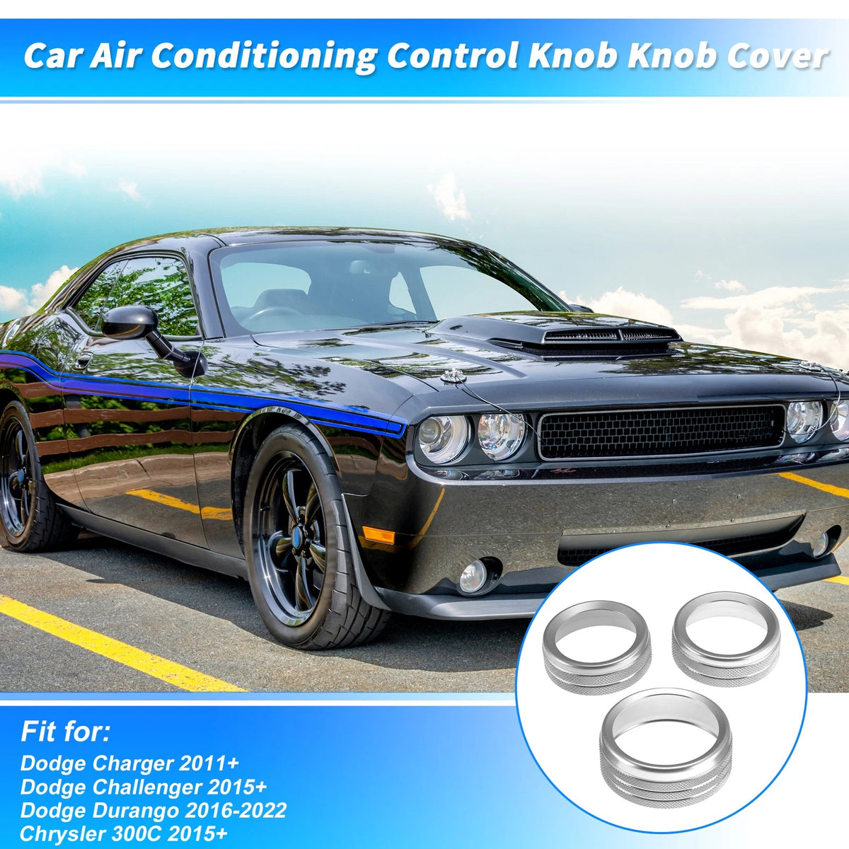 3 pcs Control Switch Knob Button Cover Trim Ring for Dodge Charger (2011–2023)