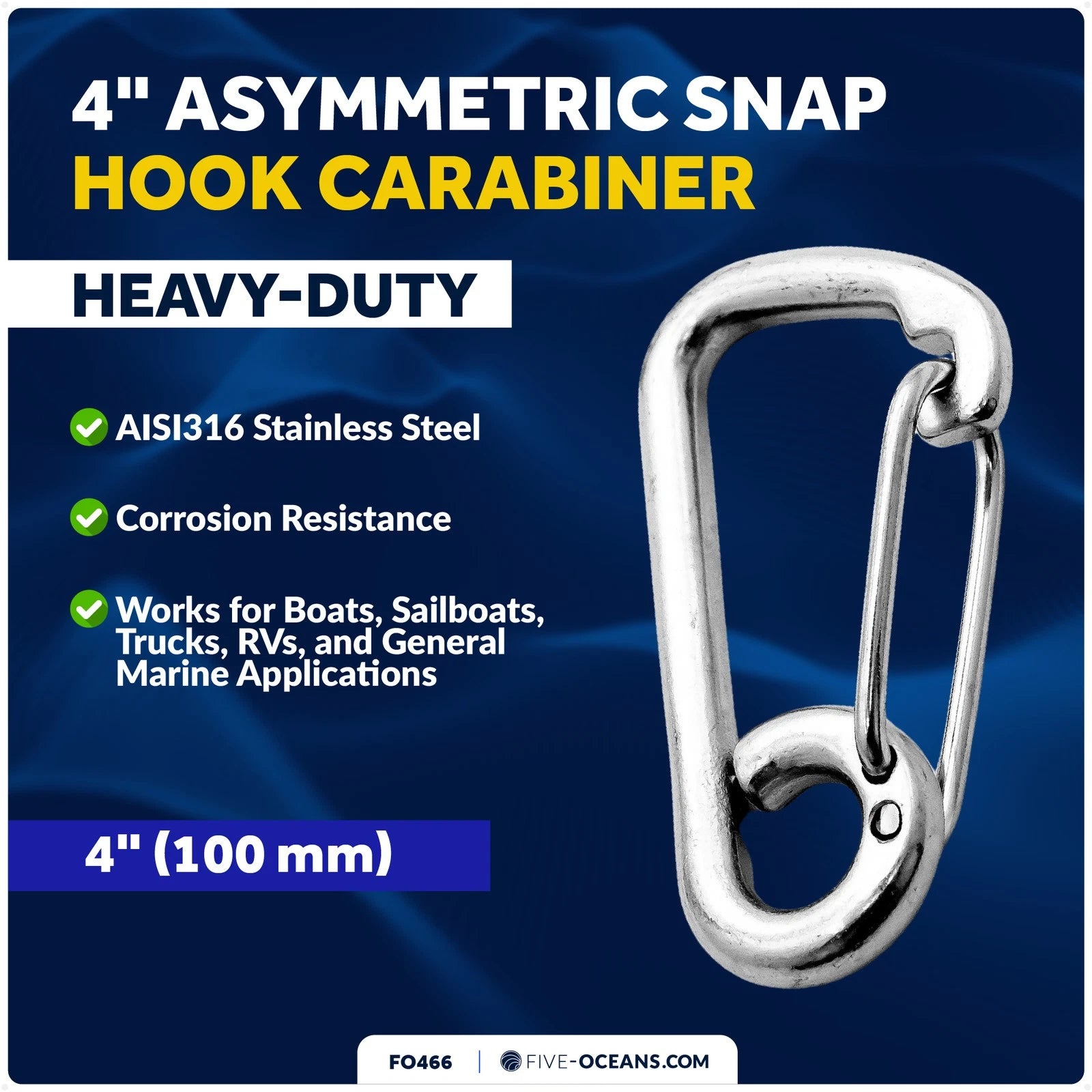 4" Stainless Asymmetric Snap Hook for Five Oceans FO466