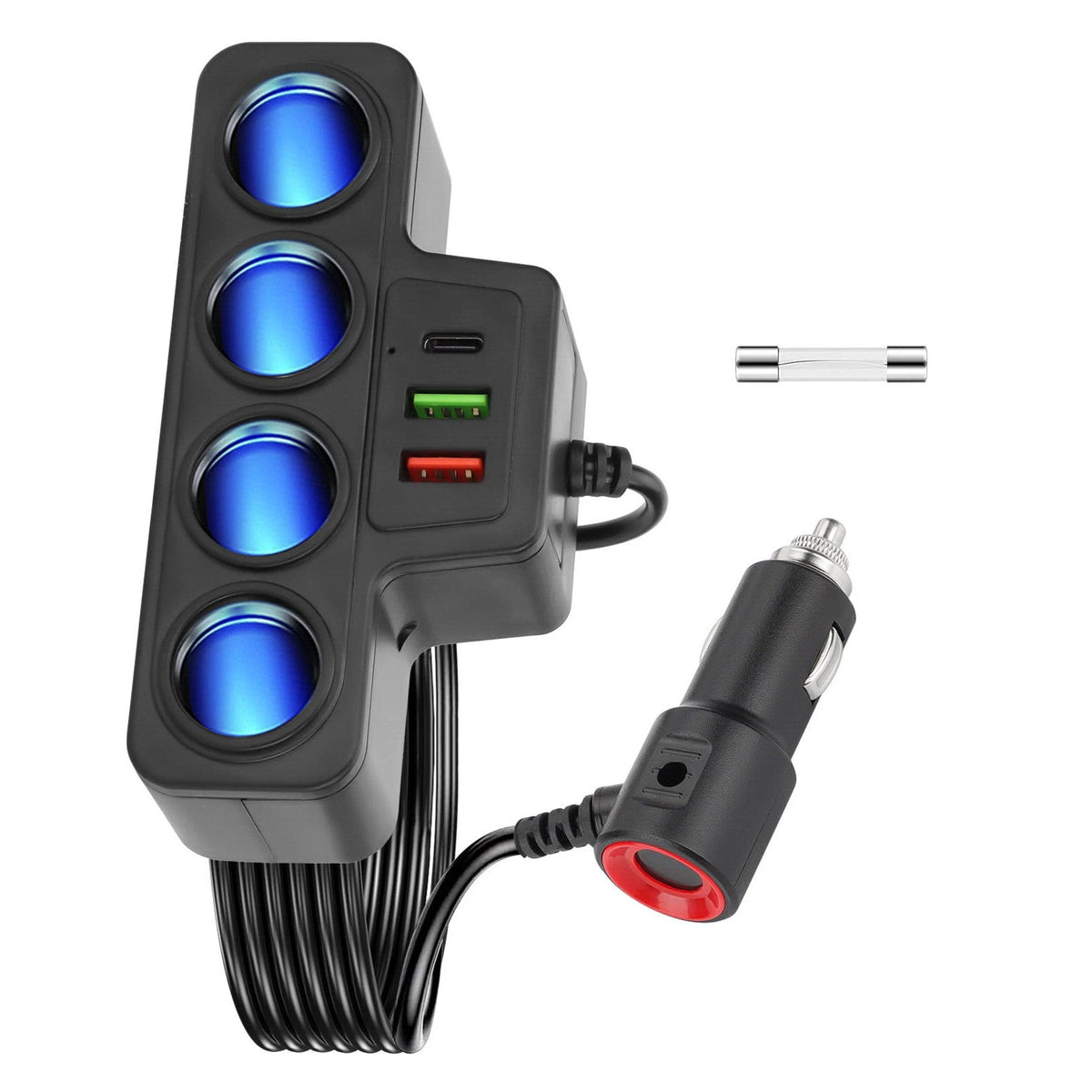 4-Socket Car Cigarette Lighter Splitter USB Fast Charger Adapter Kit