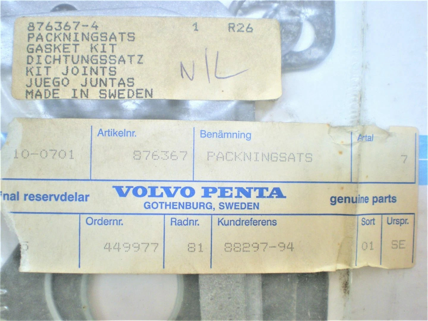 Gasket Kit for Volvo Penta (876367)