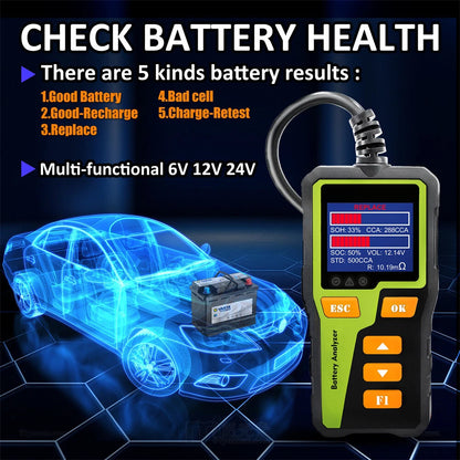 BT30 Battery Tester Analyser Diagnostic Tool For Car Motorcycle Truck 6V 12V 24V