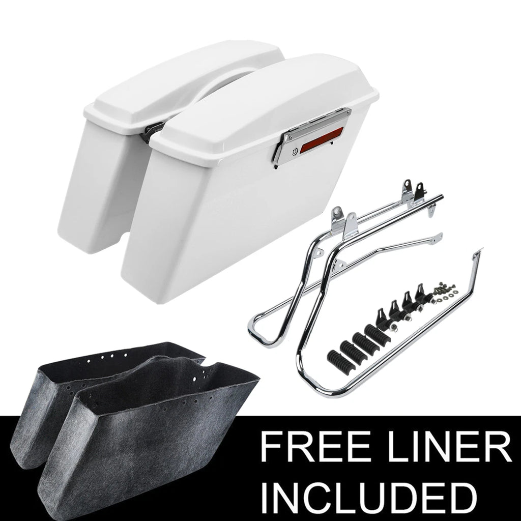 White Hard Saddlebags & Conversion Bracket for Harley Softail Fatboy (1984–2017)