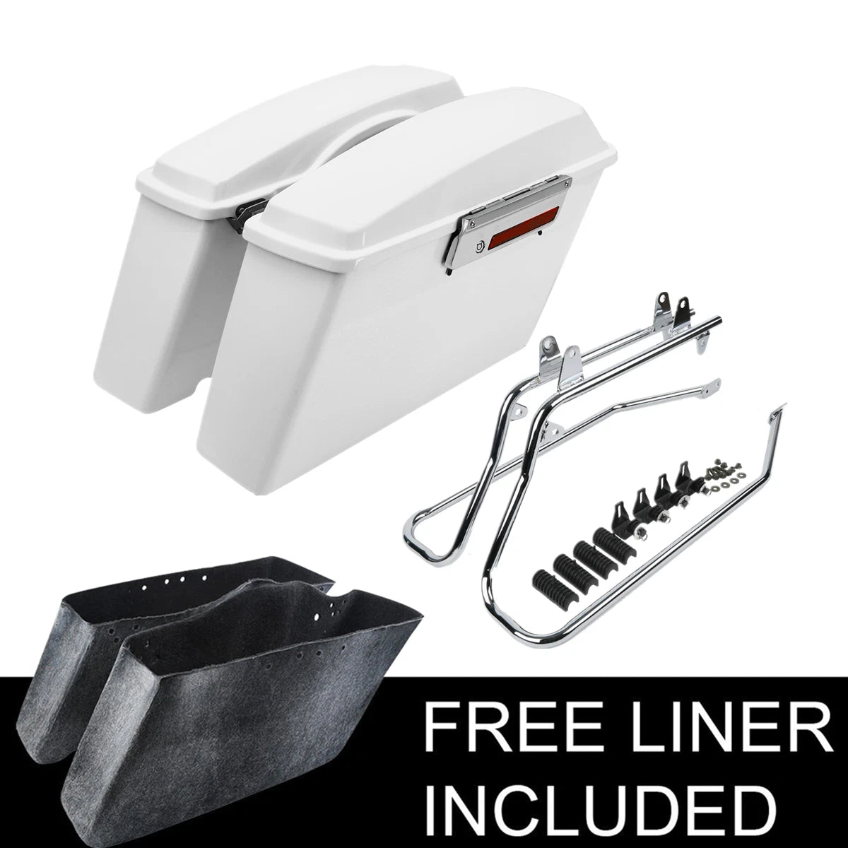 White Hard Saddlebags & Conversion Bracket for Harley Softail Fatboy (1984–2017)