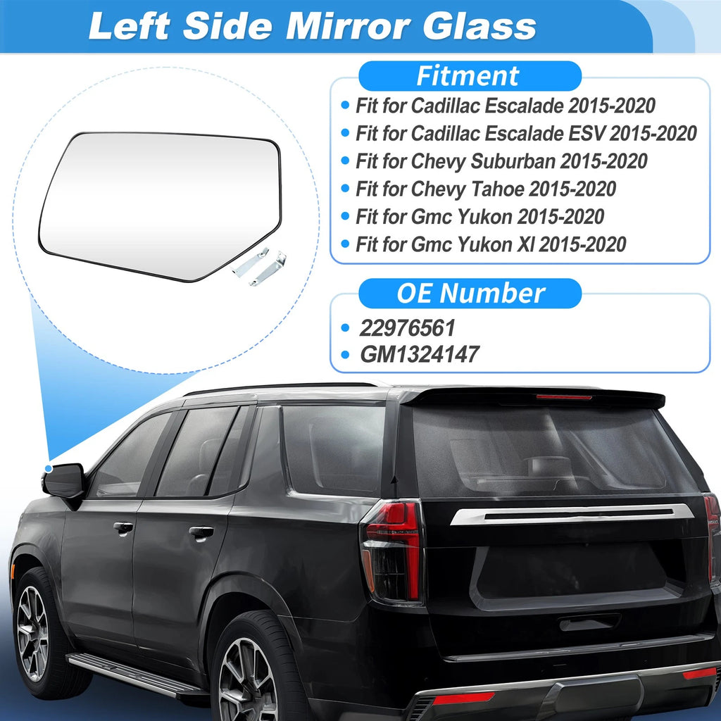 Heated Mirror Glass Left Side Replacement for Chevy Suburban Tahoe (2015–2020)