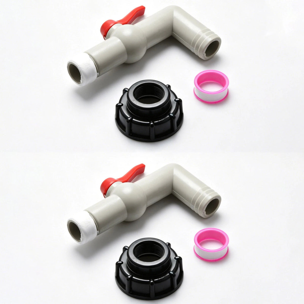 2X IBC Tank Adapter Spigot for S60x6 Thread (90° Red Lever)