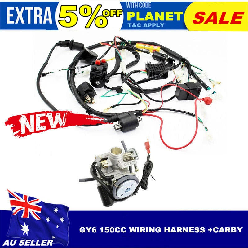 Carburetor & Electric Engine Wiring Harness for GY6 150cc Quad ATV (2000–2023)
