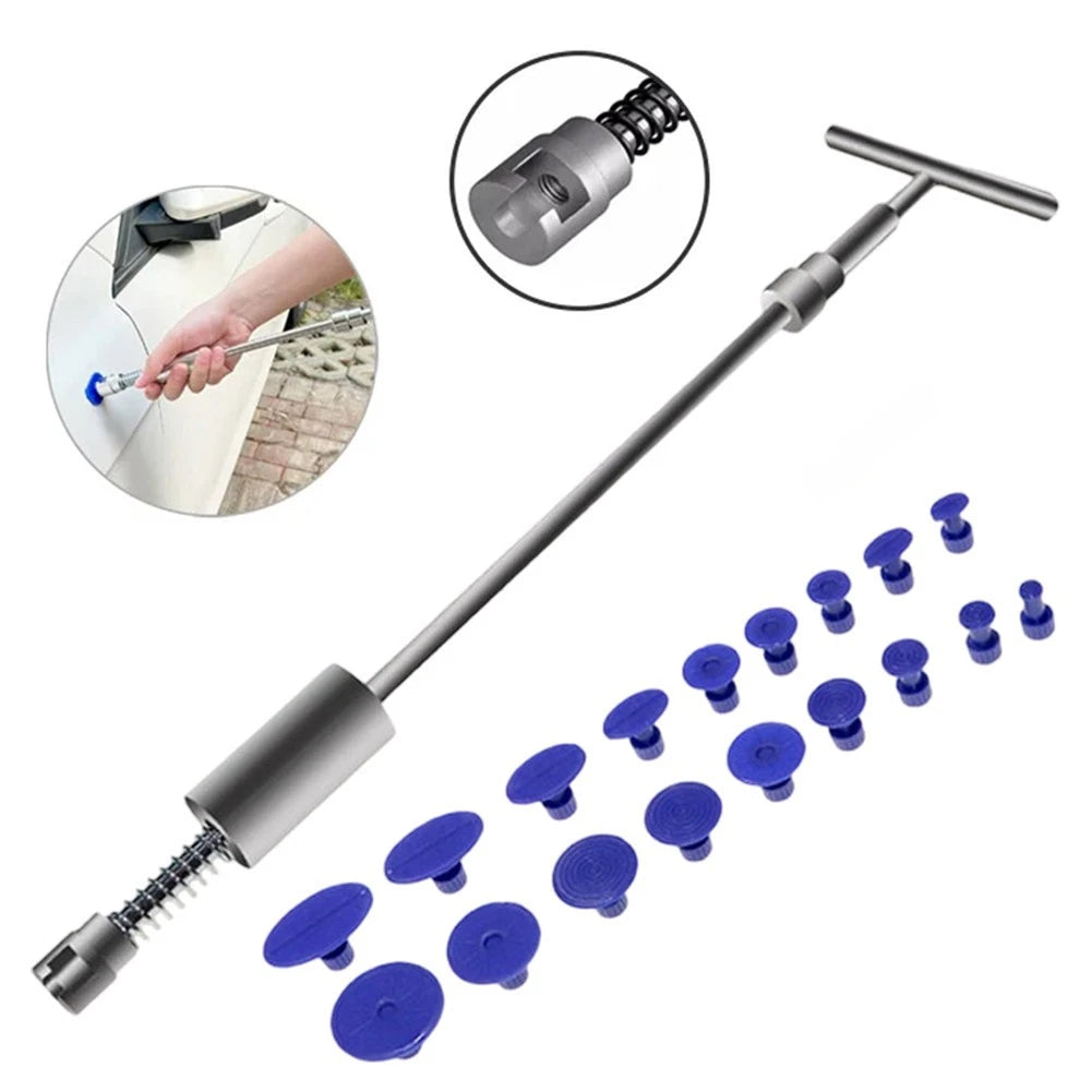 T-Bar Slide Hammer Dent Puller Kit with 18 Blue Glue Pull Tabs for Cars