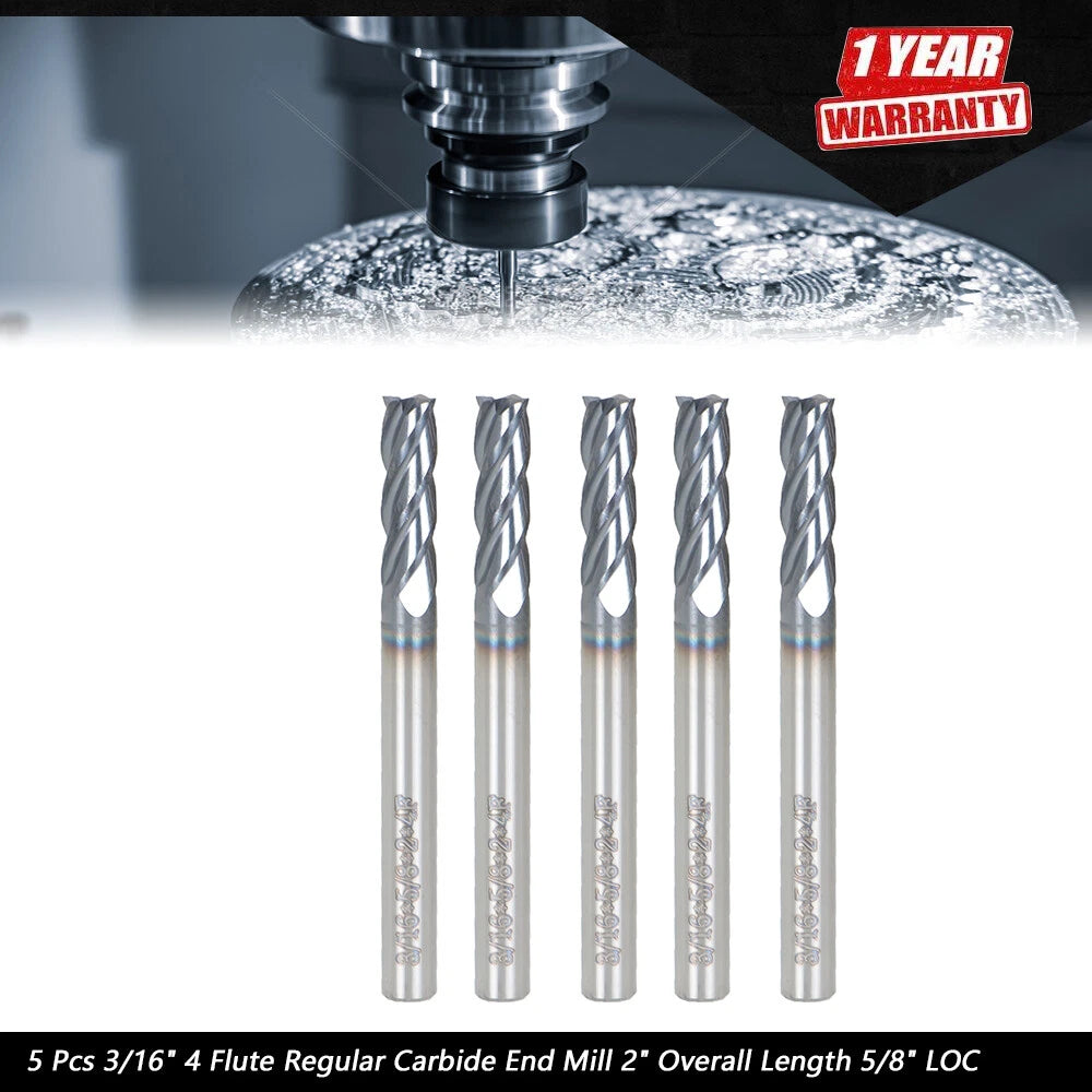 Set of 5 Carbide End Mills 3/16" Shank Diameter
