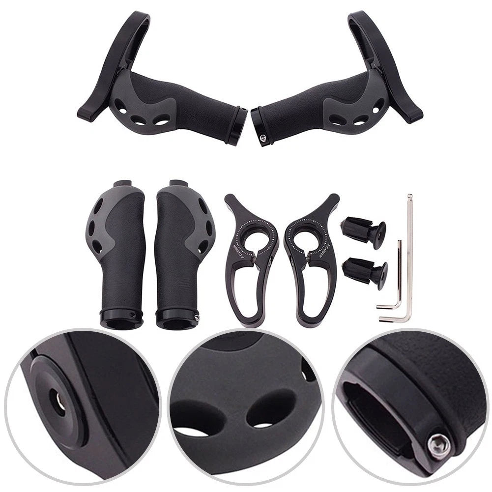 2X TPR Rubber Mountain Bike Handlebar Grips with Aluminum Alloy Bar Ends