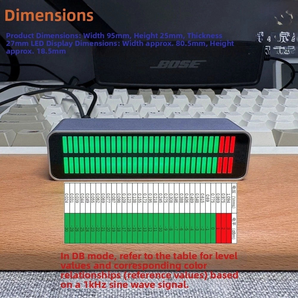 Audio Level Visualization Tool with Dual 32-bit LED Bar Graph for Engineers