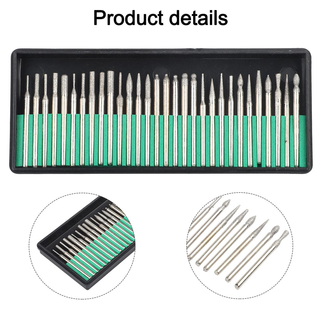 30pcs Diamond Burrs Drills Milling Bits Tool Kit for Automotive Use