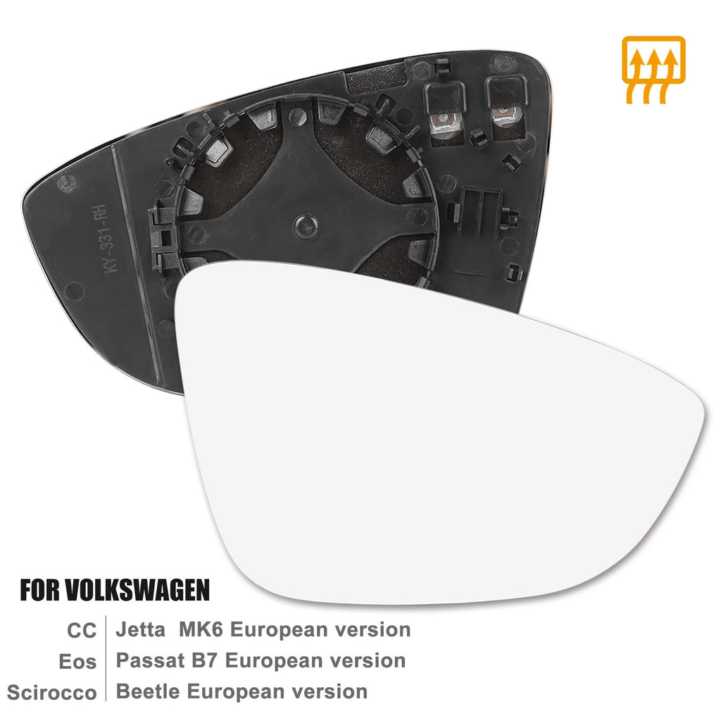 Heated Passenger Side Mirror Glass with Backing Plate for Volkswagen CC Eos (2009–2017)