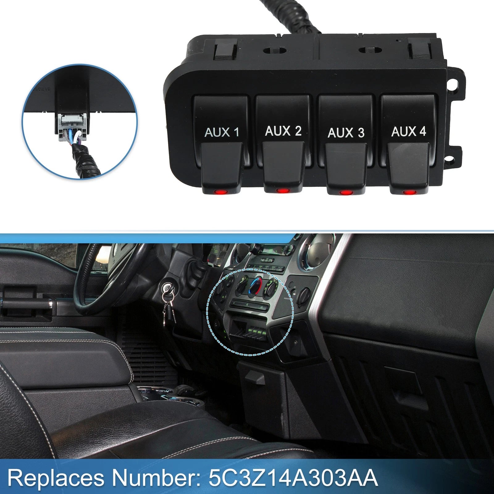 In-Dash Auxiliary Upfitter Switch Panel Replacement for Ford F250 F350 (2005–2007)