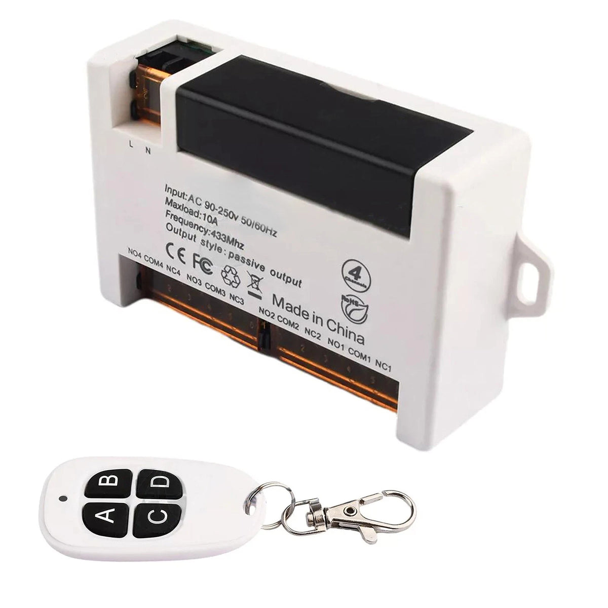 4X Wireless Relay Remote Control Switch Receiver 433MHz for Lighting Fixtures