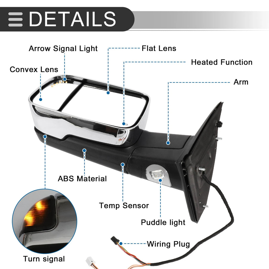 Tow Mirrors for Dodge Ram 1500 2500 2009–2018 with Lights Pair