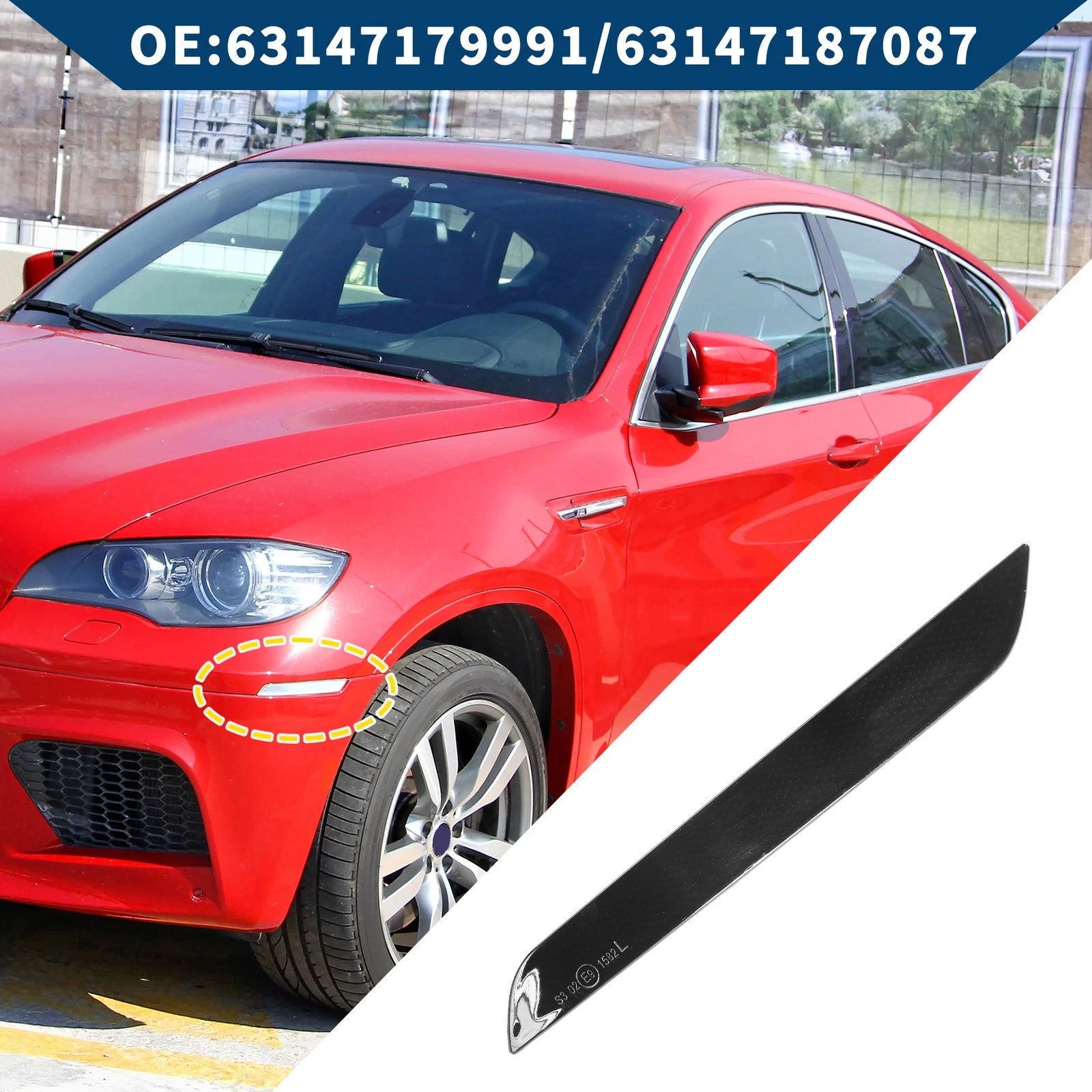 Front Left Bumper Reflector Replacement for BMW X6 2008–2014 Black