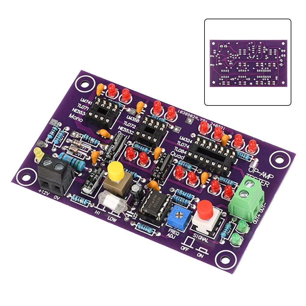 Op Amp Test Board with LED Indicator for Amplification Evaluation