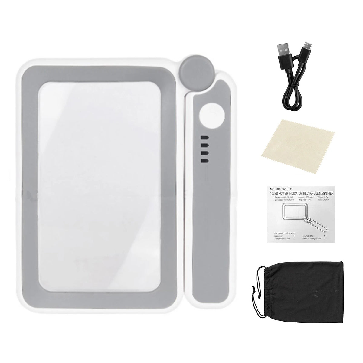 Rechargeable 4x Rectangular Magnifier with LED Light for Needlework