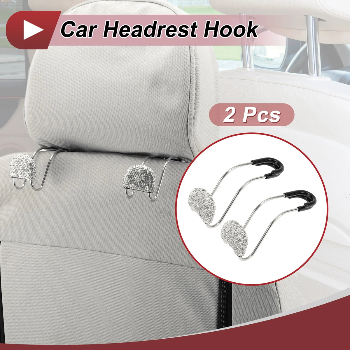 2 Pcs Universal Car Seat Headrest Hook for Purses and Bags (4.69"x1.57")