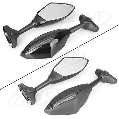 Motorcycle Rearview Mirror with Yellow Indicator Light for Road Bike