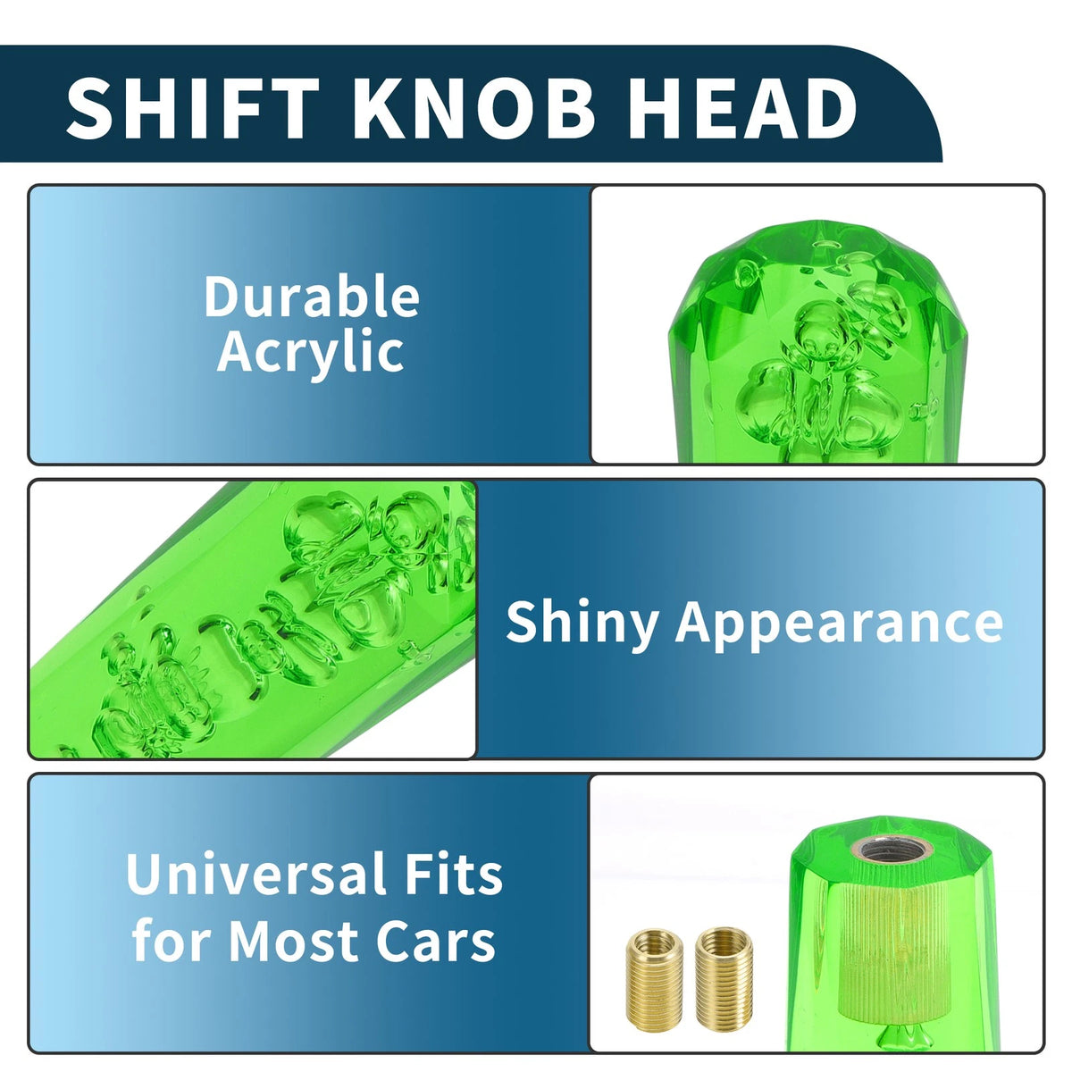 Set of 1 Gear Shift Knob with 2 Adapters for Universal Vehicles (15cm)