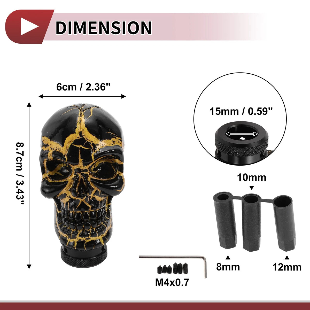 Skull Shift Knob with 3 Adapters for Universal Fit (Automatic/Manual)