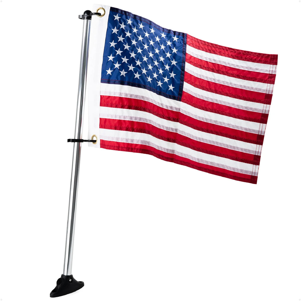 Pontoon Flag Pole Socket with US Flag for Boats (12" x 18")
