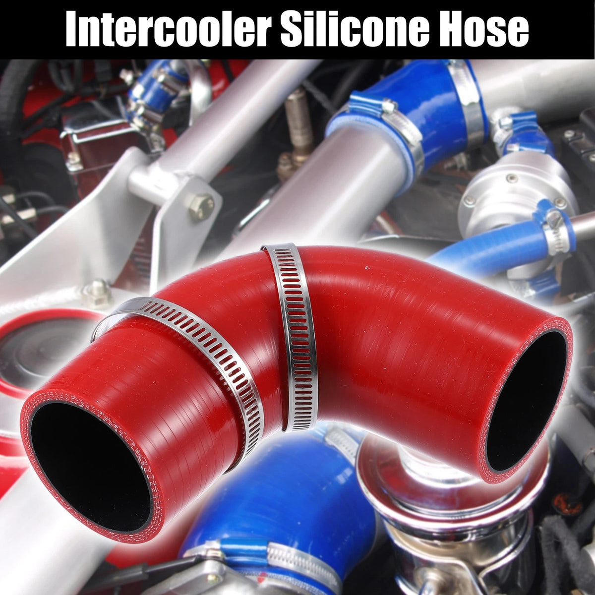 Set of 2 Silicone Reducer Hose Couplers 57mm 2.25" ID 90 Degree Red