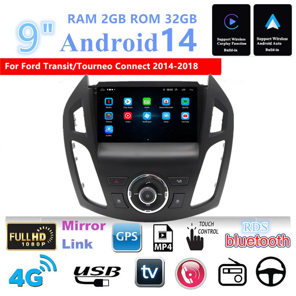 9'' Carplay Navigation Head Unit for Ford Transit/Tourneo Connect (2014–2018)