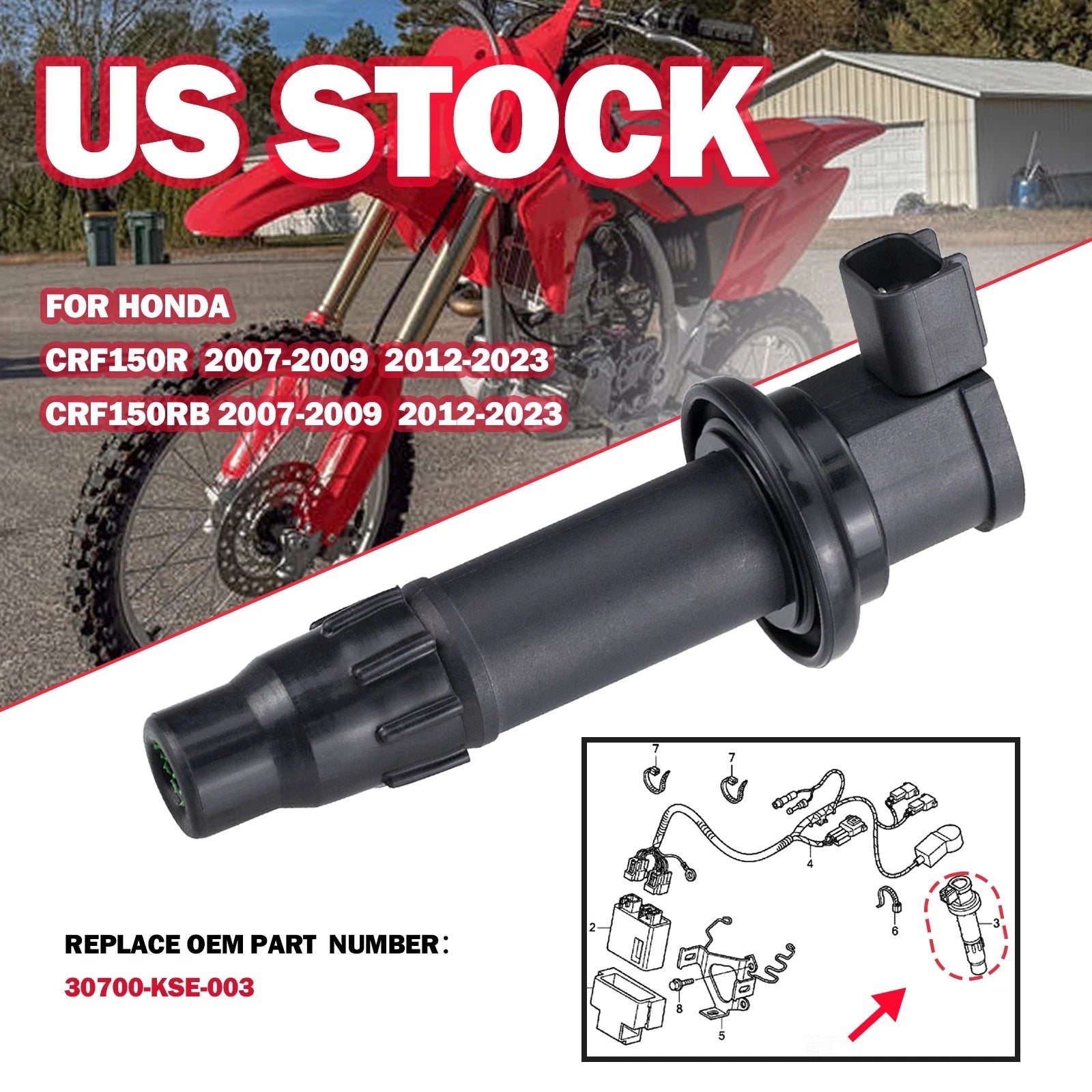 Ignition Coils for Honda CRF150R CRF150RB (2007–2009, 2012–2023) 30700-KSE-003