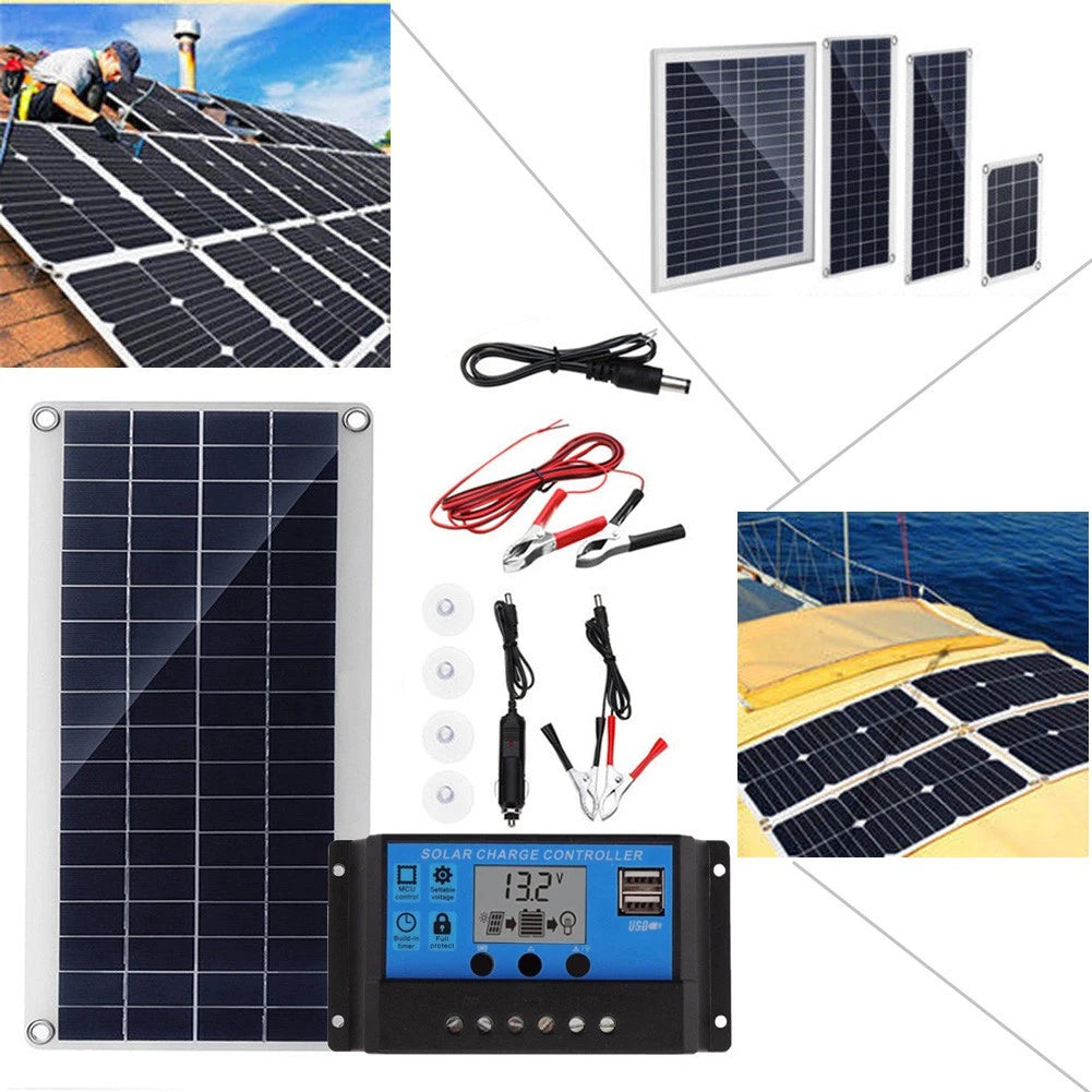 Solar Panel Dual USB Charger Kit for (10W, 15W, 20W, 25W)
