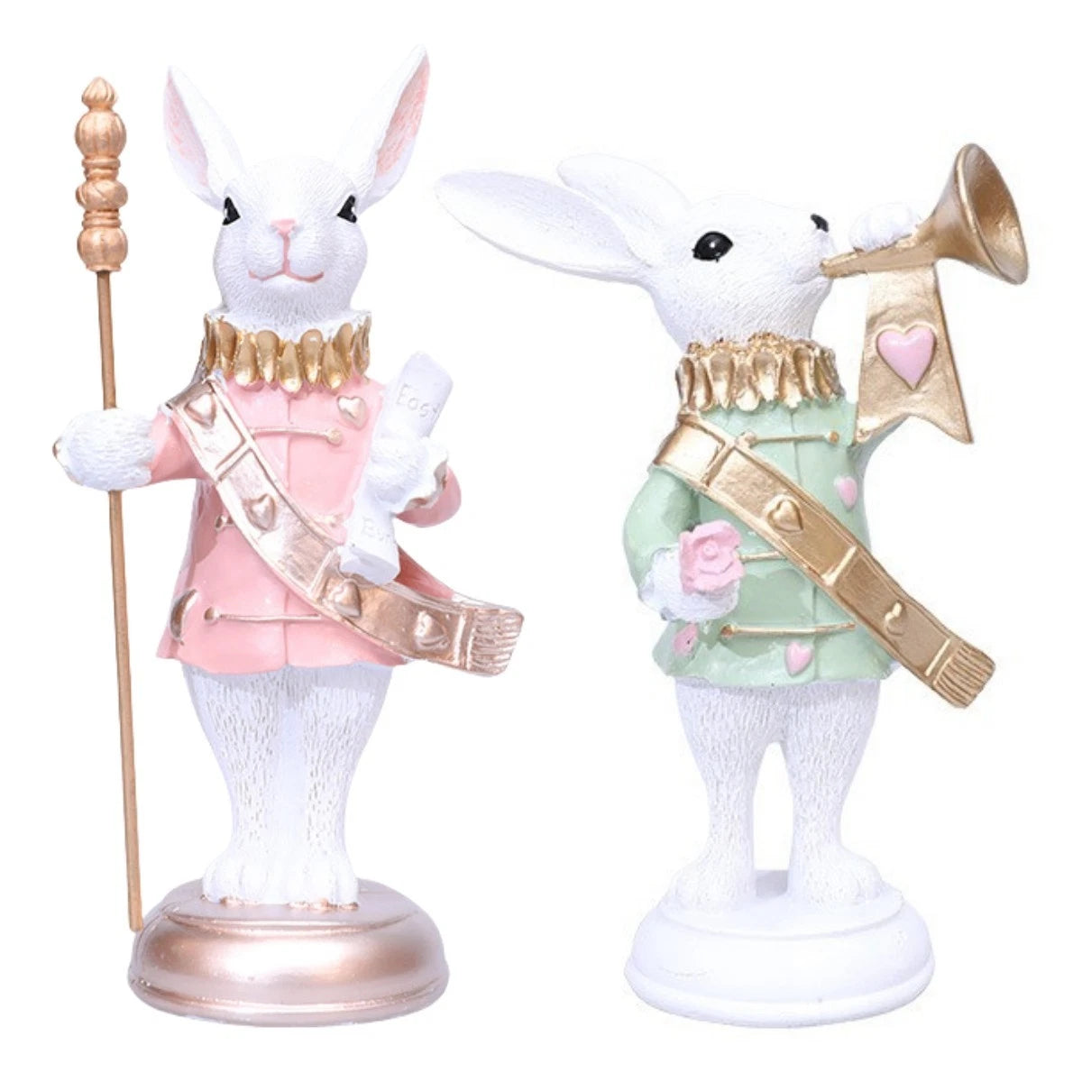 2X Easter Themed Resin Rabbits for Seasonal Displays