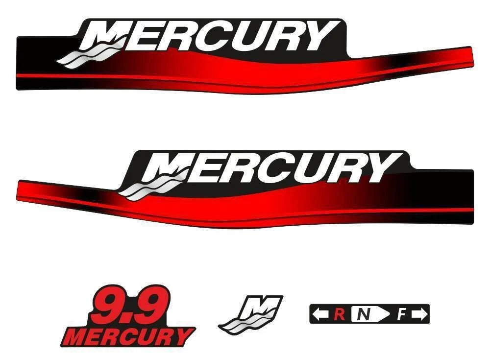 Outboard Motor Decals for Mercury 9.9hp (1999–2006) w/ M Domed Sticker