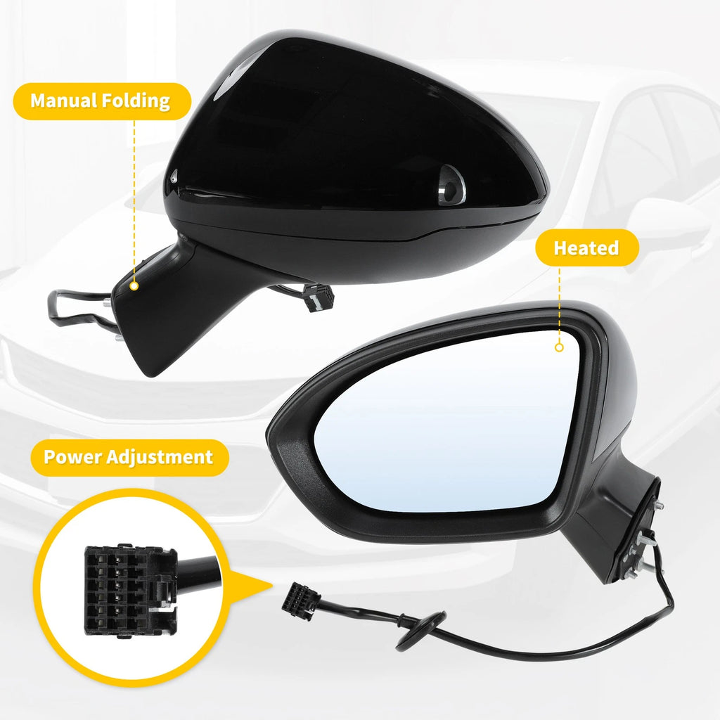 Left Side Door Mirror Gloss Black Replacement for Chevy Cruze (2016–2019)