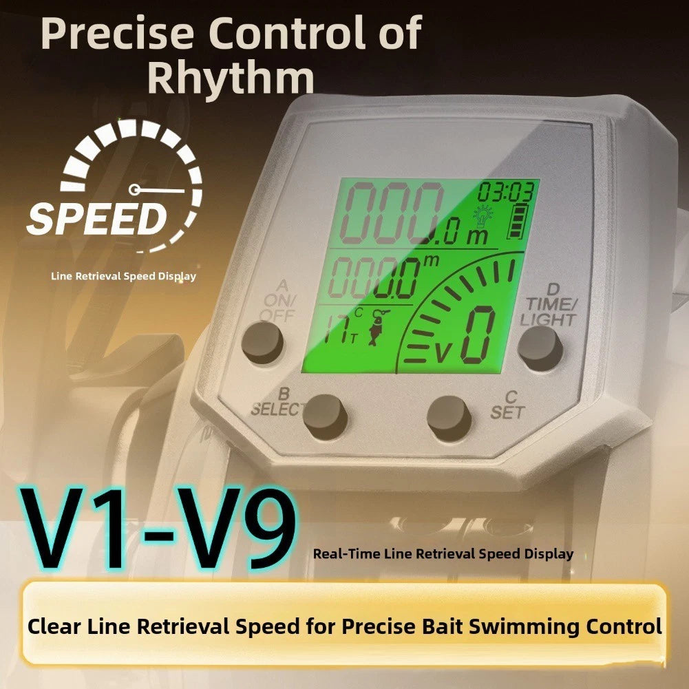 Fishing Reel Digital Baitcasting with Backlight Battery Level & Temp
