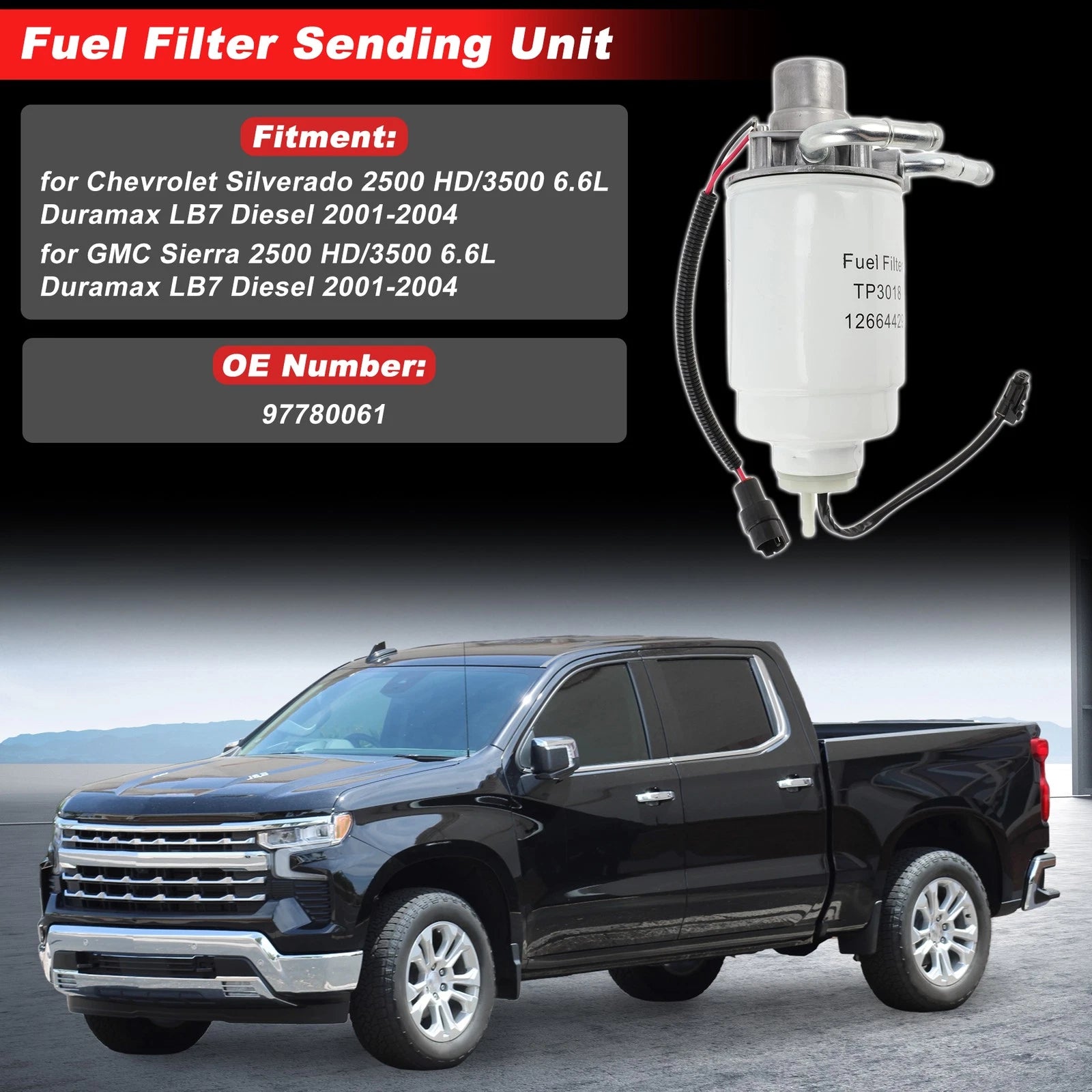 Fuel Filter Assembly for Chevrolet Silverado 2500 (2001–2004) Metal Plastic