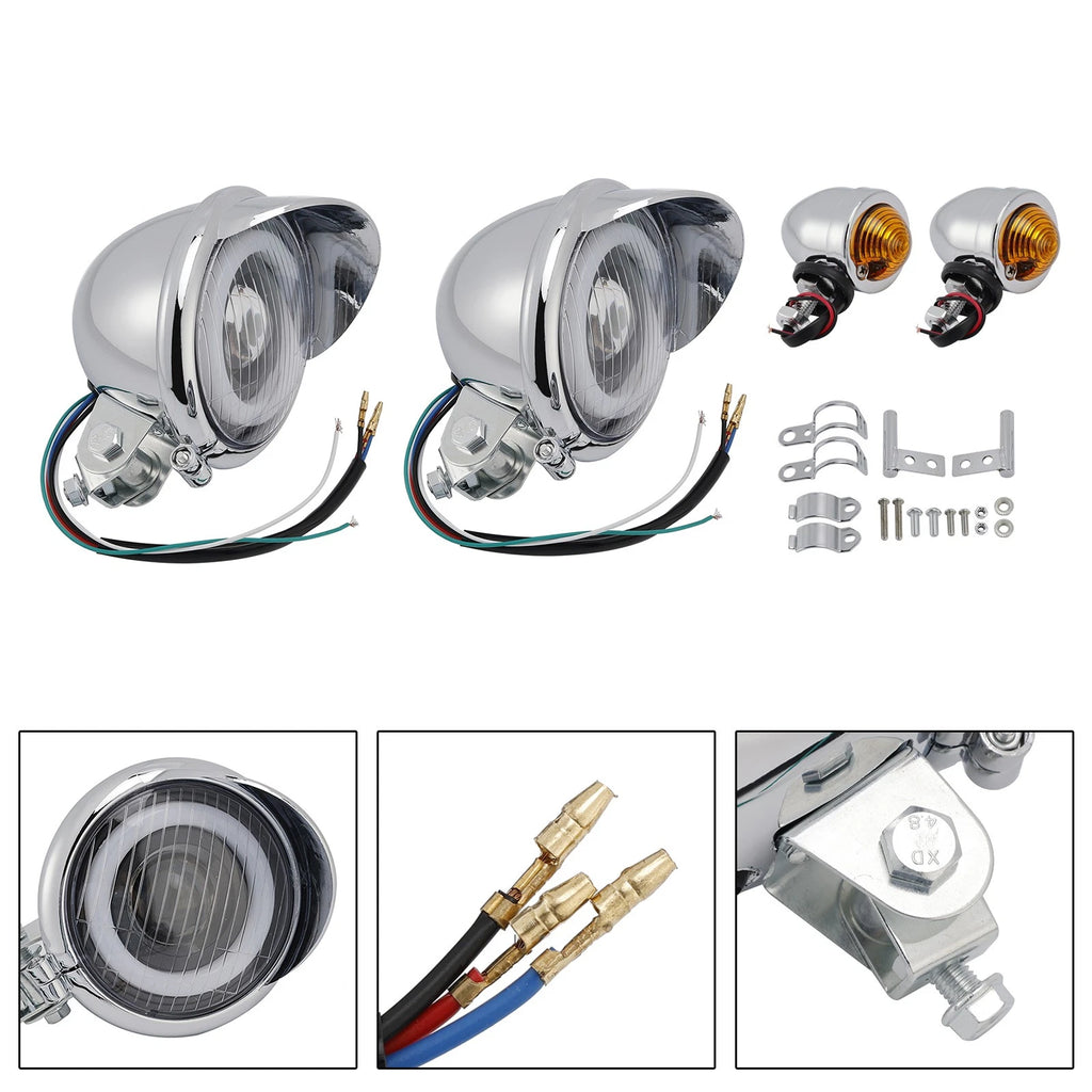 Headlight Lamp Spotlight for Motorcycle (Universal, Chrome)