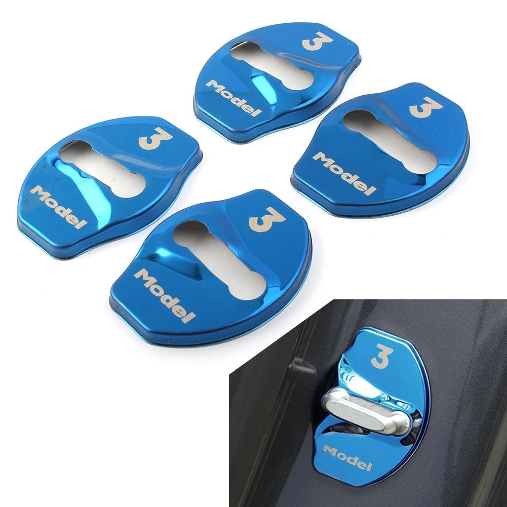Protective Cover Door Lock Cover 4PCS For Tesla Model 3 Blue