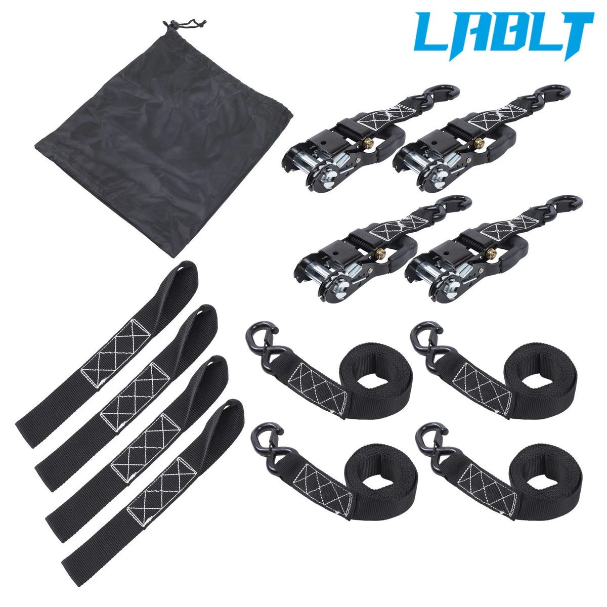 Set of 4 Ratchet Straps for Tie Down (5208 lbs Break Strength)