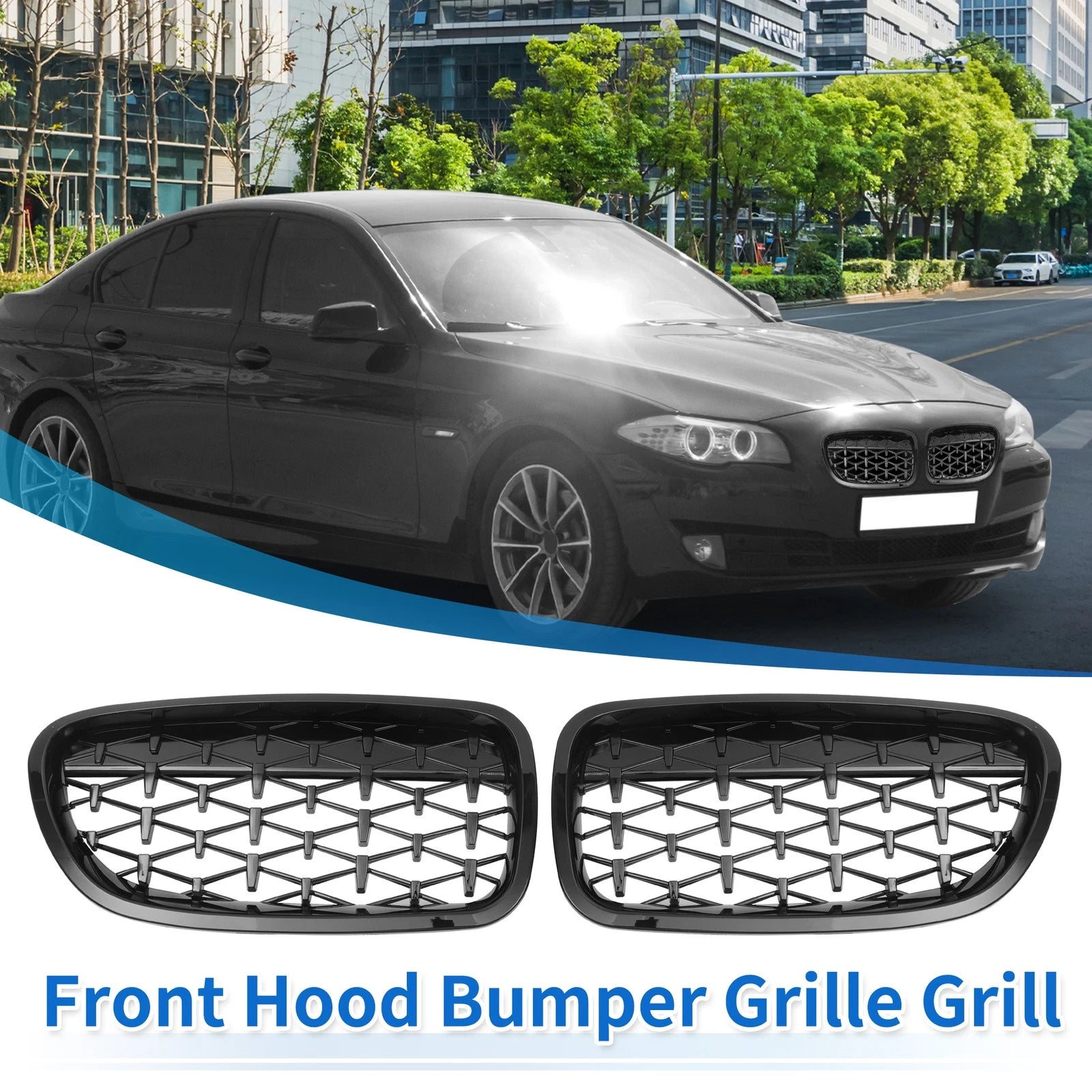 Front Hood Bumper Grille Grill Replacement for BMW 528i 535i 550i (2011–2020)
