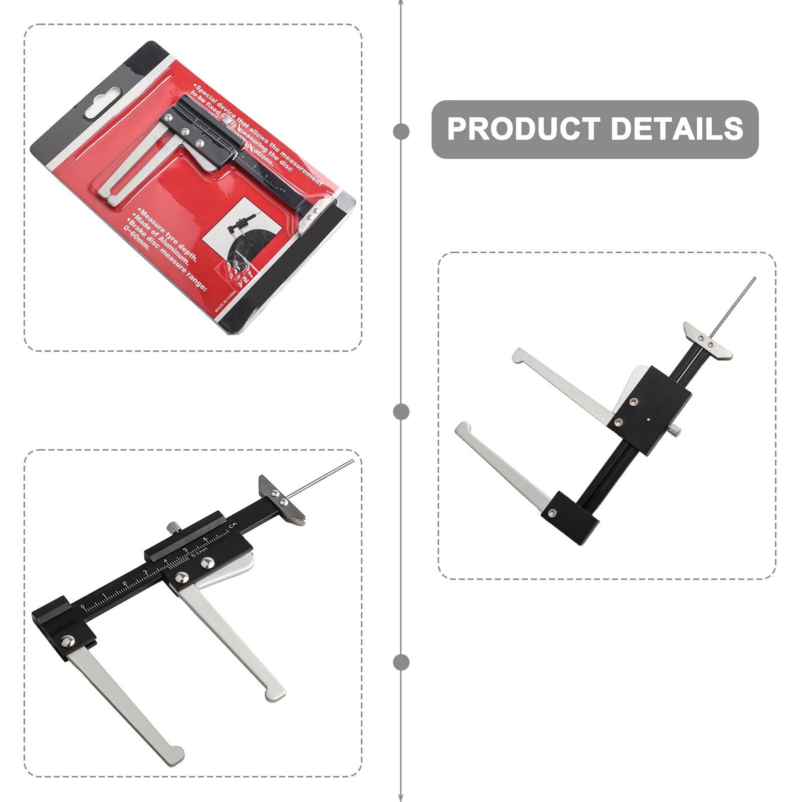 Tire Measuring Tool 60mm Black/Silver Clear Scale for Universal Use