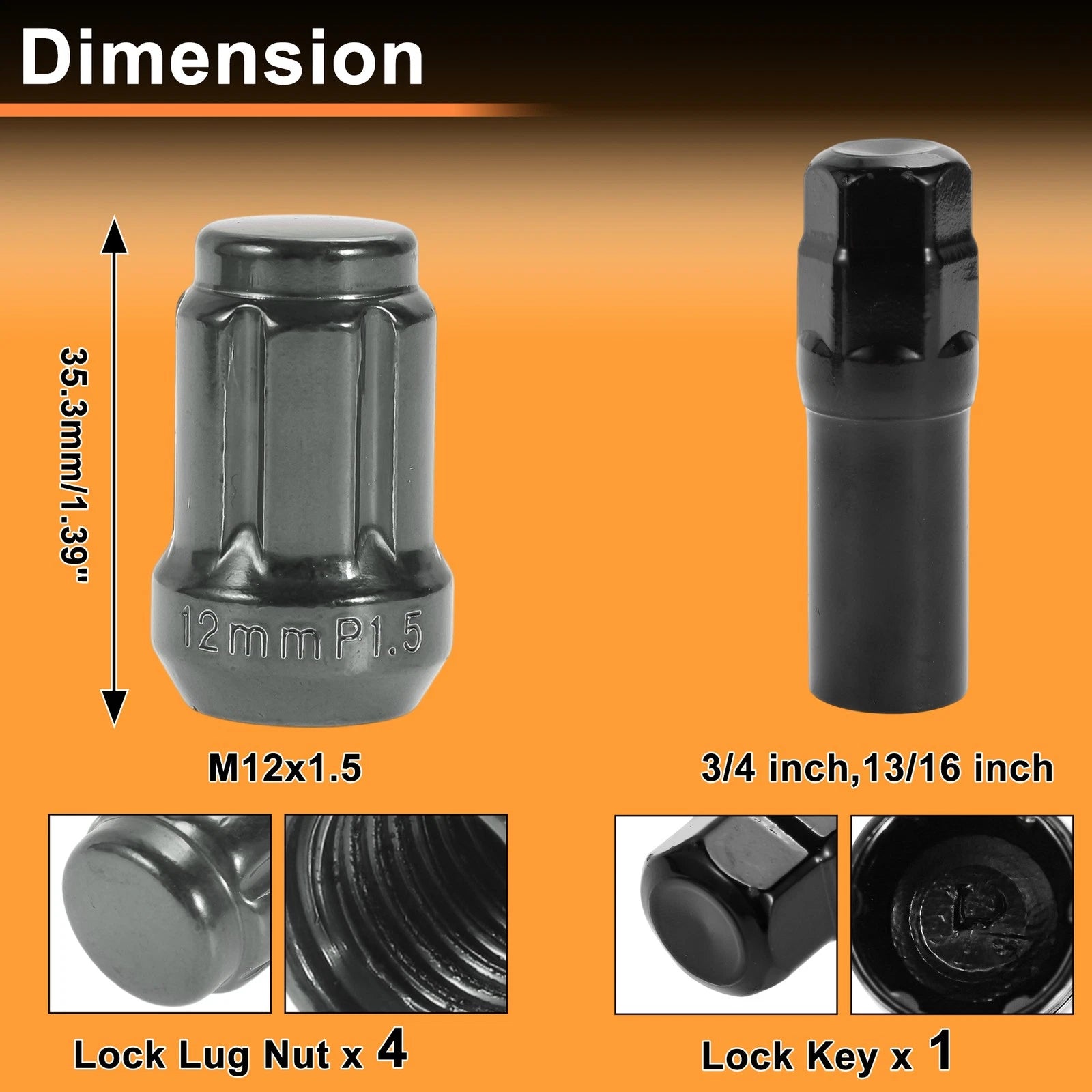 Tire Wheel Locking Nut M12x1.5 with Key Socket for Toyota Honda Grey (—)