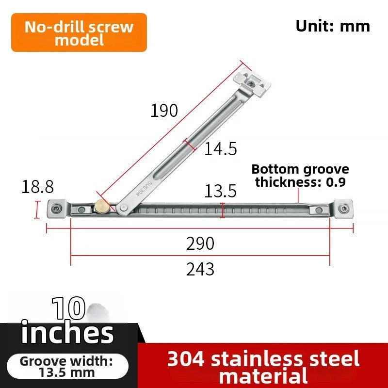 Stainless Steel Window Stay for Casement Sliding (No Drill Installation)