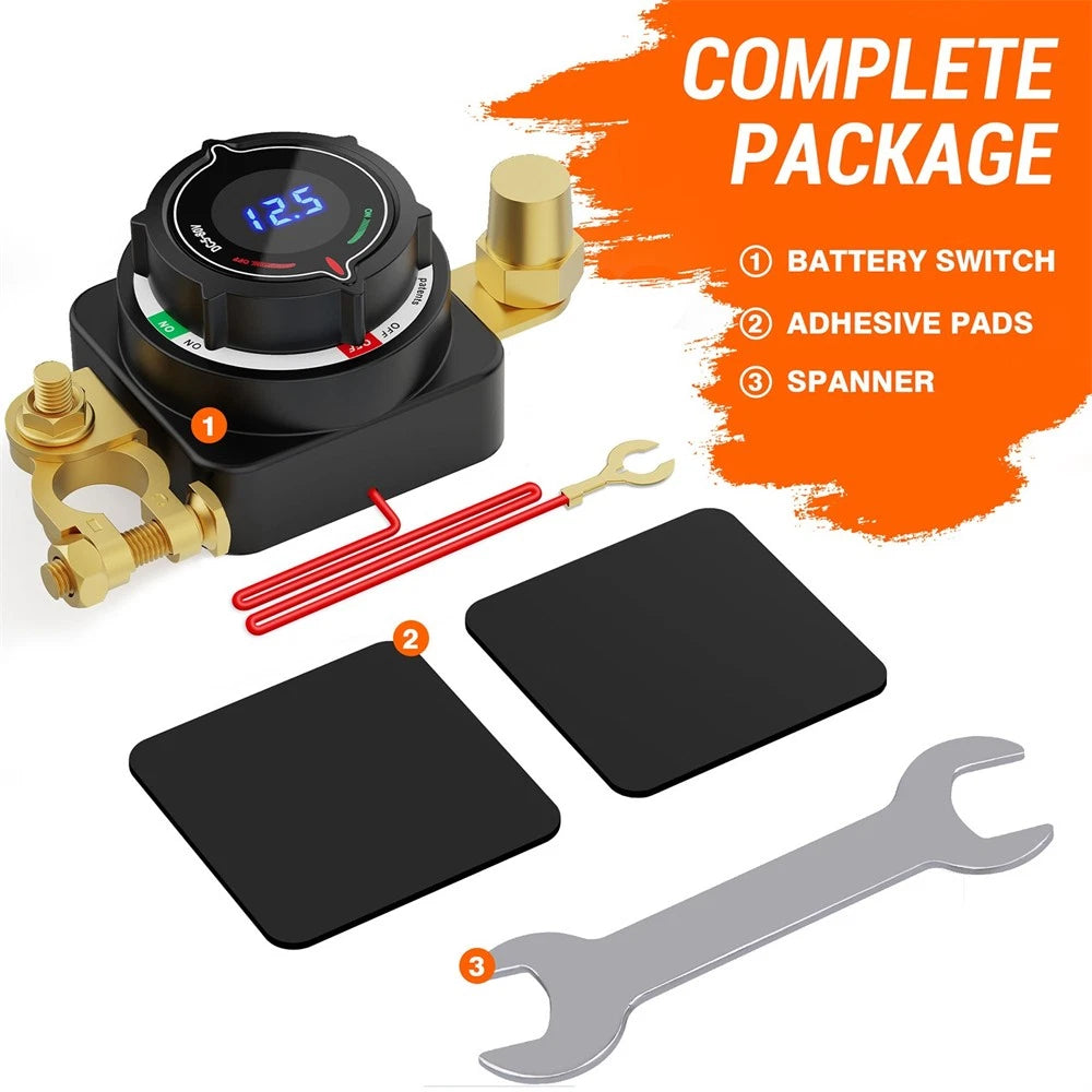 Battery Disconnect Switch with Voltmeter for RV Marine (DC 5-80V)